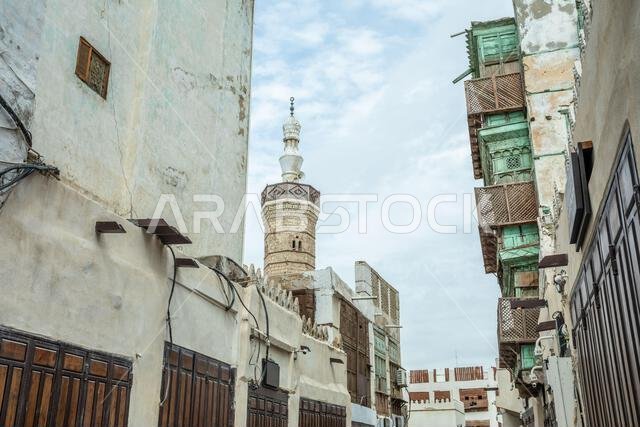 البلدة القديمة بمنازلها الإسلامية التقليدية ومسجدها، جدة، المملكة العربية السعودية