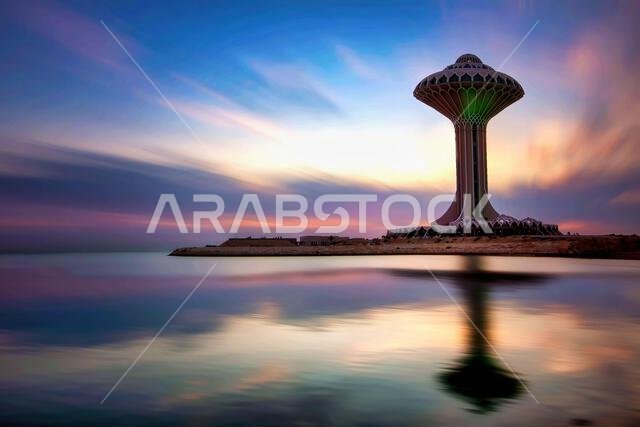 منظر خلاب لشروق الشمس مع الغيوم على ساحل مدينة الخبر في المملكة العربية السعودية. المدينة: الخبر، الدولة: المملكة العربية السعودية.
