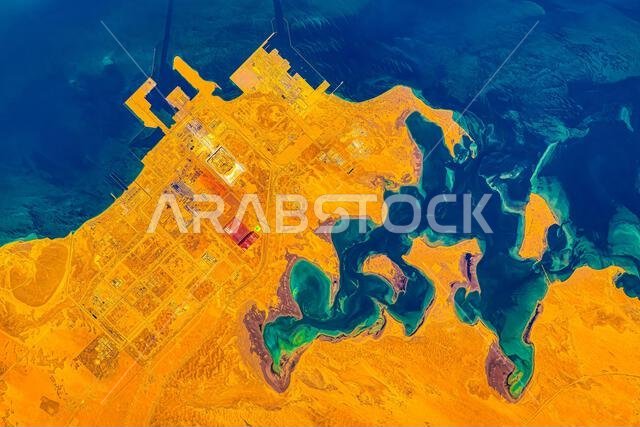 Coast and sea in the Persian Gulf, Saudi Arabia. Image by NASA. Media usage guidelines: https://www.nasa.gov/multimedia/guidelines/index.html