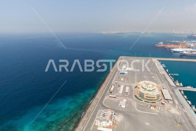Jeddah Islamic Seaport aerial photo taken on a sunny day