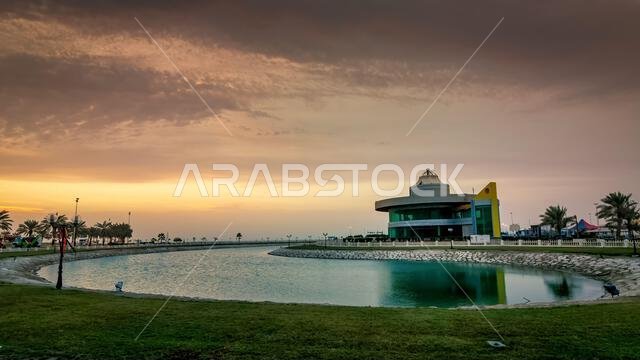 Beautiful sunrise views at Al Khobar Park, with a stunning sky in the the background. Saudi Arabia, Khobar.