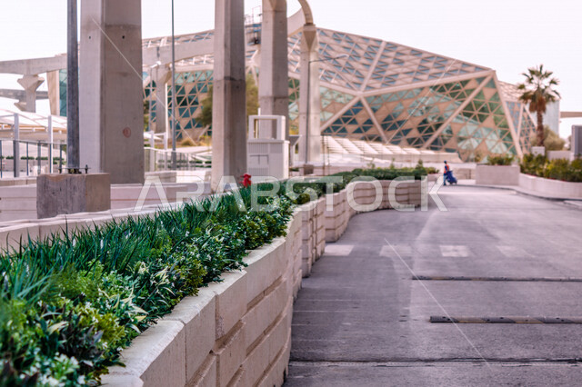 صورة ابداعية لقاعة المؤتمرات في مركز الملك عبدالله المالي ( كافد ) في الرياض بالمملكة العربية السعودية، مركز اقتصادي، قاعة المؤتمرات، معالم الرياض المشهورة، الفن الهندسي المعماري بالسعودية، السياحة في السعودية