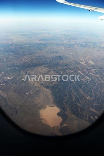 Aerial landscape of the Arabian desert in the Turaif region in Saudi Arabia.