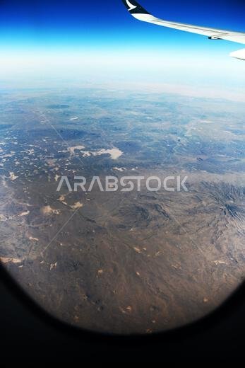 Aerial landscape of the Arabian desert in the Turaif region in Saudi Arabia.