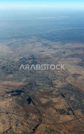 Aerial view of Al Qurayyat, Saudi Arabia.