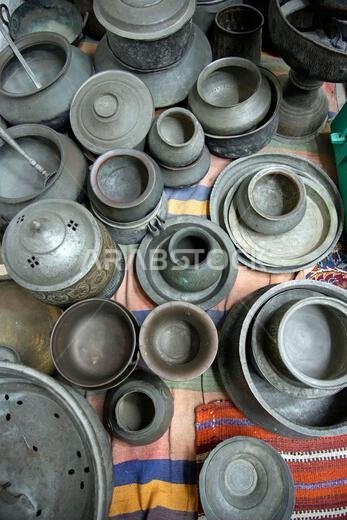 Antique metal cooking pots, Jeddah, Saudi Arabia