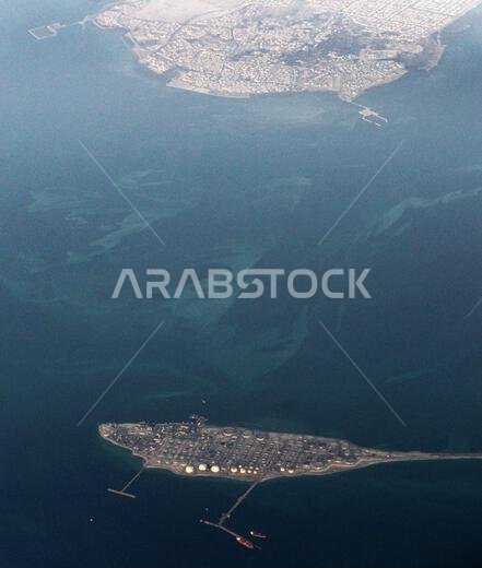 Aerial view of Ras Tanura and Tarout island in Saudi Arabia.