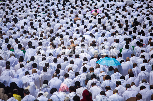 صورة للحجاج في المشاعر المقدسه في مكة المكرمة ، آداء مناسك الحج ،موسم الحج 2022 ، اماكن اسلامية مقدسة في المملكة العربية السعودية ، العبادة والتقرب الى الله