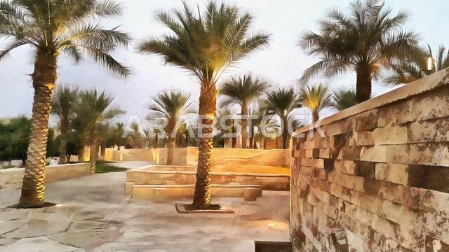 An Illustration of traditional arabian city, in Saudi arabia, Aldereya area in Riyadh city.