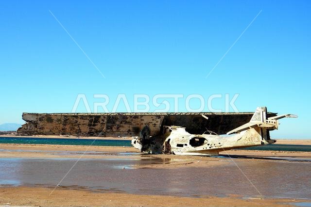 Airplane in Nafud desert. Saudi Arabia