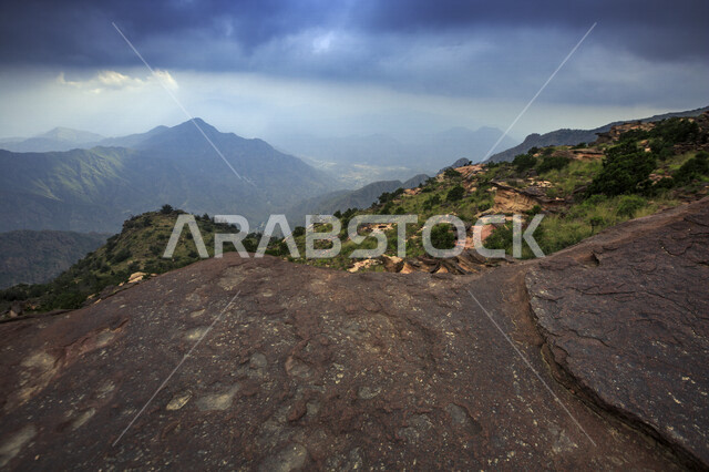 Landscapes from the highest mountains in Saudi Arabia, green nature in the mountains, tourism in Saudi Arabia