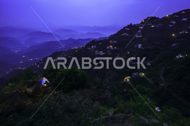 Landscapes from the highest mountains in Saudi Arabia, green nature in the mountains, tourism and recreation, winter camping