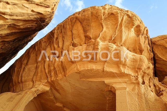Al Ula old city , Saudi Arabia - jun 7 2023- The Nabataeans or Nabateans Tombs Civilization in Madain Saleh in Al Ula - Qasr al-Farid Al Ula old city , Saudi Arabia - jun 7 2023- The Nabataeans or Nabateans Tombs Civilization in Madain Saleh in Al Ula - Qasr al-Farid