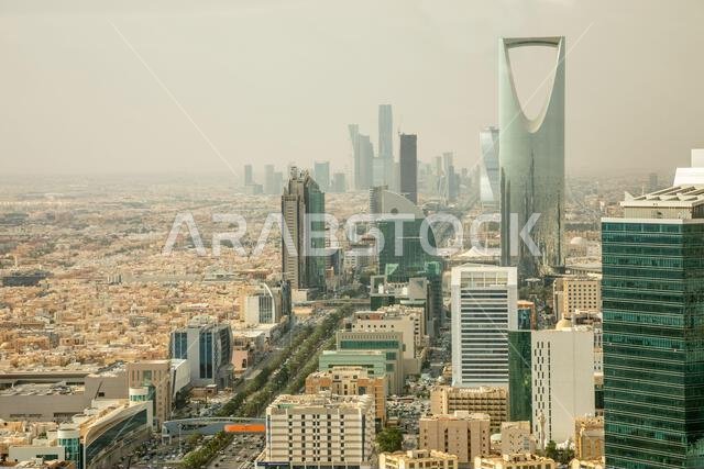 صورة جوية بانورامية لوسط مدينة الرياض، الرياض، المملكة العربية السعودية