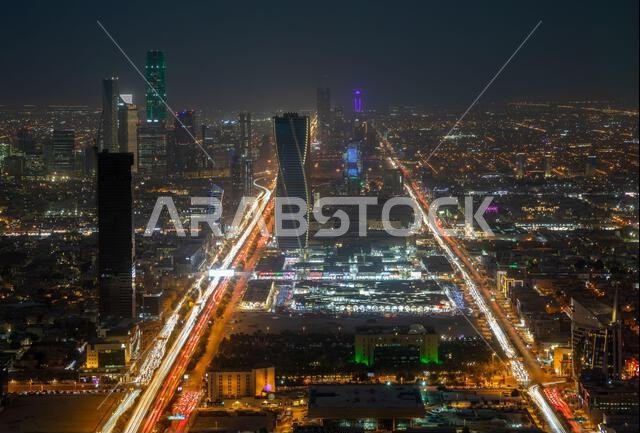 Night panorama of downtown of Riyadh city, Al Riyadh, Saudi Arabia