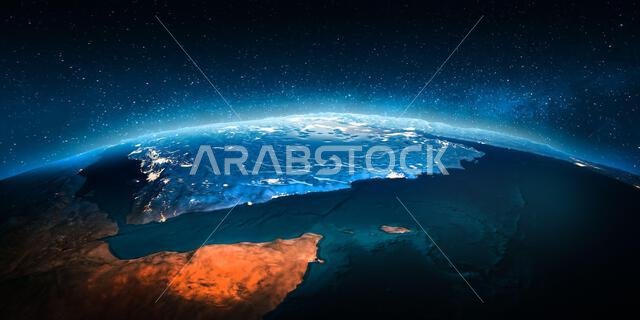 الشرق الأوسط، المملكة العربية السعودية. عناصر هذه الصورة مقدمة من وكالة ناسا. عرض ثلاثي الأبعاد