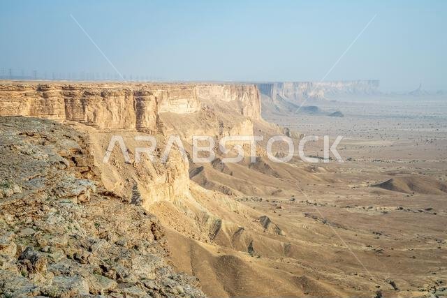 The Jabal Tuwaiq Mountains, with desert below landscape, Riyadh, Saudi Arabia