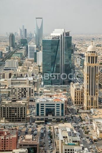 صورة جوية بانورامية لوسط مدينة الرياض، الرياض، المملكة العربية السعودية