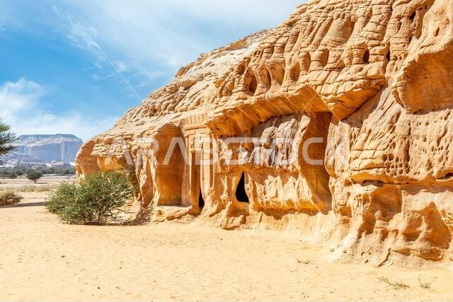 Jabal al Banat complex of nabataean tombs, Hegra, Al Ula, Saudi Arabia