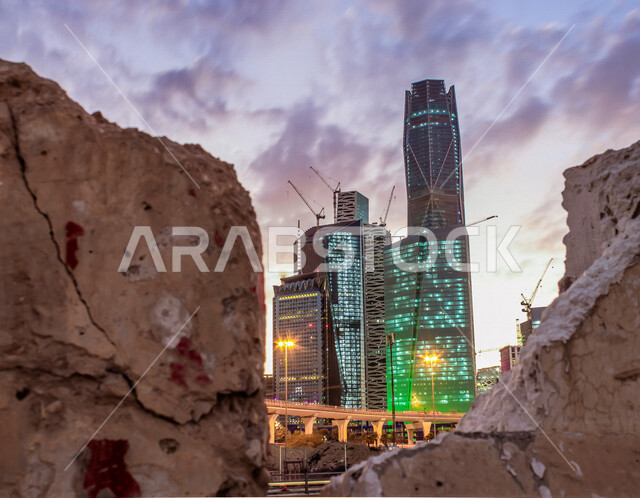 صورة ابداعية لمركز الملك عبدالله المالي ( كافد ) في الرياض بالمملكة العربية السعودية، الأبراج وناطحات السحاب، معالم الرياض المشهورة، الفن الهندسي المعماري بالسعودية، السياحة في السعودية