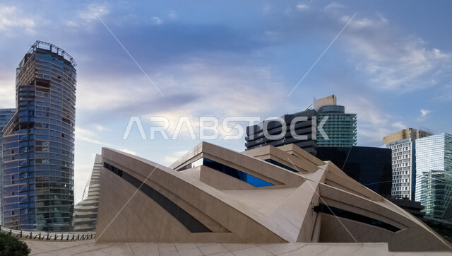 صورة ابداعية لمركز الملك عبدالله المالي ( كافد ) في الرياض بالمملكة العربية السعودية، مركز اقتصادي، معالم الرياض المشهورة، الفن الهندسي المعماري بالسعودية، السياحة في السعودية