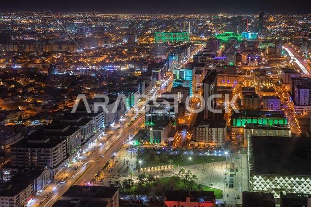 Night panorama of downtown of Riyadh city, Al Riyadh, Saudi Arabia
