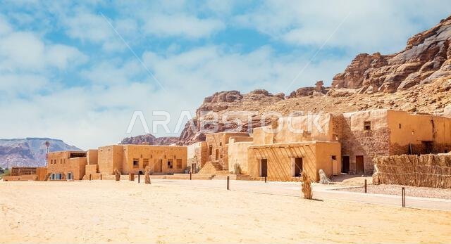 Al Ula old town street with traditional mud huts, Medina province, Saudi Arabia