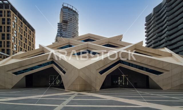 صورة ابداعية لجامع مركز الملك عبدالله المالي ( كافد ) في الرياض بالمملكة العربية السعودية، مركز اقتصادي، معالم الرياض المشهورة، الفن الهندسي المعماري بالسعودية، العبادة والتقرب الى الله، السياحة في السعودية