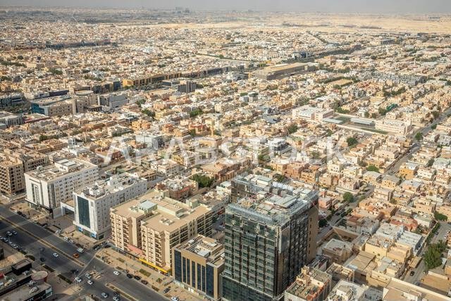 Aerial panorama of residential district of Riyadh city, Al Riyadh, Saudi Arabia