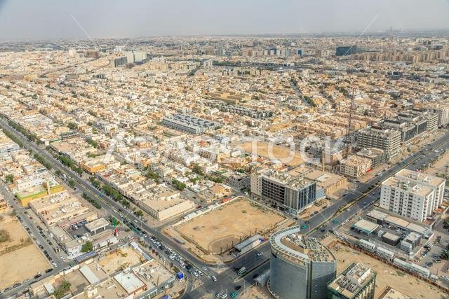 Aerial panorama of residential district of Riyadh city, Al Riyadh, Saudi Arabia