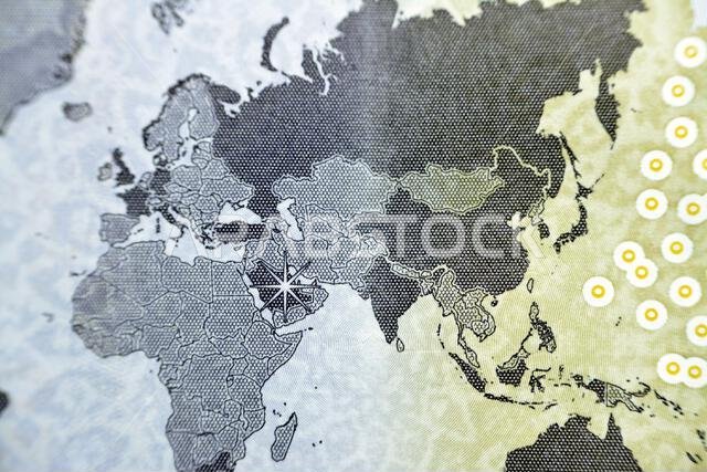 a map of the world depicting G20 summit countries in a different color series 2020 AD 1442 AH from Reverse side of 20 SAR twenty Saudi Arabia Riyals b
