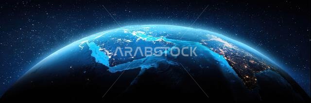 المملكة العربية السعودية والخليج العربي. عناصر هذه الصورة مقدمة من وكالة ناسا. عرض ثلاثي الأبعاد