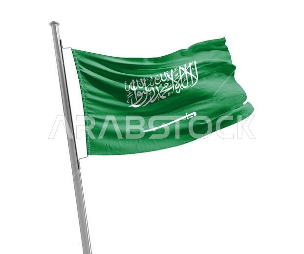 العلم الوطني للمملكة العربية السعودية يرفرف.