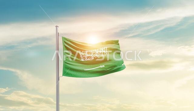 Saudi Arabia national flag waving.