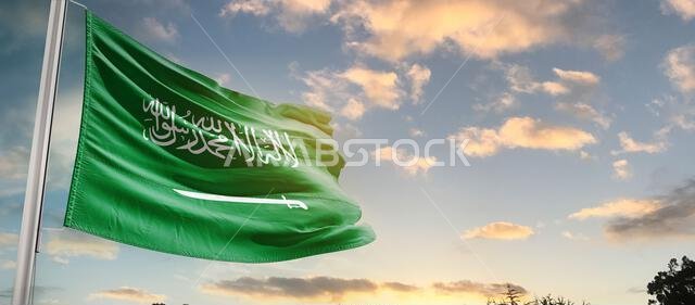 العلم الوطني للمملكة العربية السعودية يرفرف.