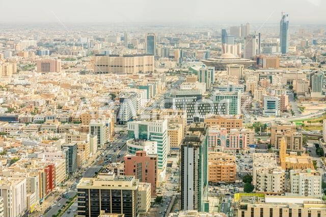 صورة جوية بانورامية لوسط مدينة الرياض، الرياض، المملكة العربية السعودية