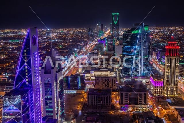 Night panorama of downtown of Riyadh city, Al Riyadh, Saudi Arabia