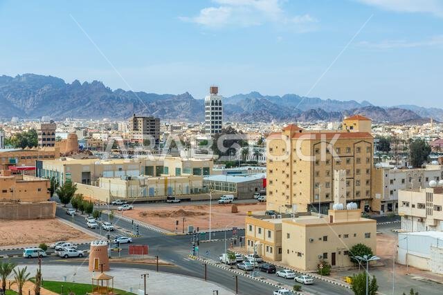 Hail city downtown with mountains in the background, Hail, Saudi Arabia Hail city downtown with mountains in the background, Hail, Saudi Arabia