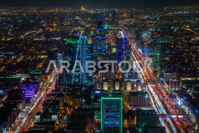 Night panorama of downtown of Riyadh city, Al Riyadh, Saudi Arabia