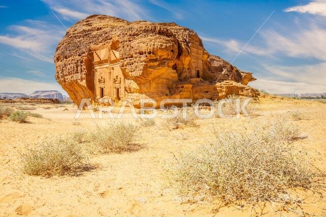 Jabal al ahmar tombs carved in stone, Al Ula, Saudi Arabia