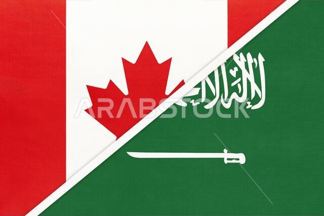 كندا والمملكة العربية السعودية، رمز الدولتين. الأعلام الوطنية الكندية والعربية. العلاقة والشراكة بين البلدين.