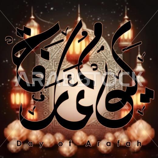 Arafat Day in calligraphy mean The day of Arafah with beautiful lantern decoration. Islamic charity design.