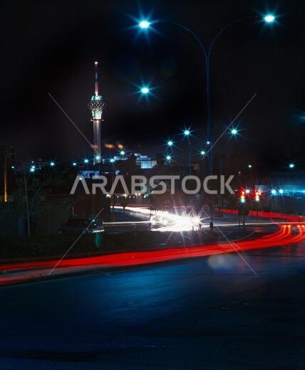 Riyadh Saudi Arabia At Night T.V Tower inside Saudi Ministry of Information in the Distance