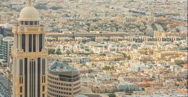 Aerial panorama of residential district of Riyadh city, Al Riyadh, Saudi Arabia