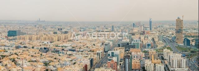 Aerial large panorama of downtown and outskirts of Riyadh city, Al Riyadh, Saudi Arabia Aerial large panorama of downtown and outskirts of Riyadh city, Al Riyadh, Saudi Arabia