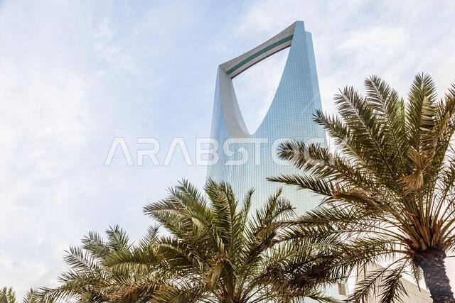 Modern buildings in the Al Olaya downtownt district with palms in the foreground, Al Riyadh, Saudi Arabia