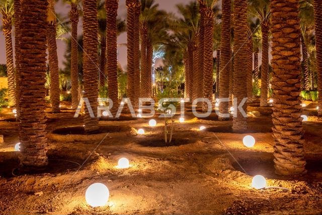 Diriyah old town walls illuminated at night, Riyadh, Saudi Arabia
