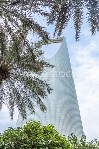 Modern buildings in the Al Olaya downtownt district with palms in the foreground, Al Riyadh, Saudi Arabia