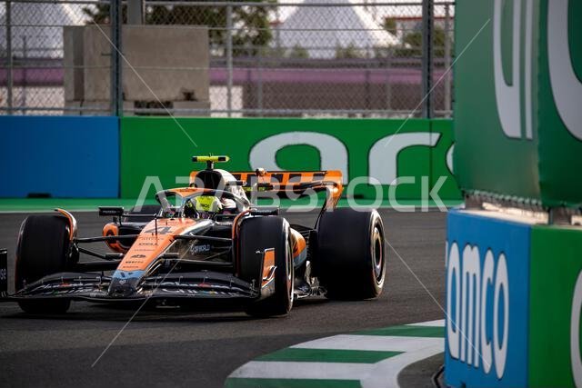 Jeddah, Saudi Arabia, March 18, Lando Norris, from the United Kingdom competes for McLaren F1. Qualifying, round 2 of the 2023 Formula 1 championship. Credit: Michael Potts/Alamy Live News