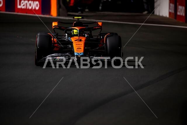 Jeddah, Saudi Arabia, March 18, Lando Norris, from the United Kingdom competes for McLaren F1. Qualifying, round 2 of the 2023 Formula 1 championship. Credit: Michael Potts/Alamy Live News